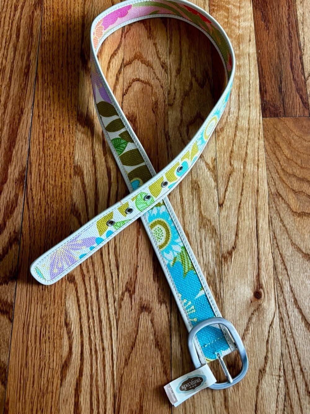 Spartina 449 Reversible Multicolor Canvas Belt Turquoise, Yellow, Green Pink NWT